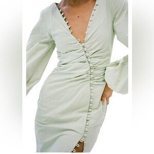 Sabo Skirt Green Puff Sleeve Ruched Mini Dress | XXS